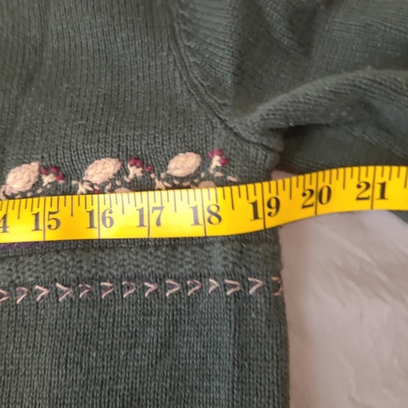 Vintage Eddie Bauer Women's SZ Med. Zip Cardigan embroidery forest green Y2K - Picture 7 of 11